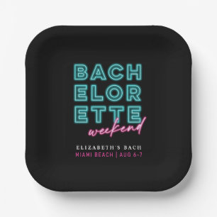 Neon Blue & Pink Bachelorette Weekend Paper Plate