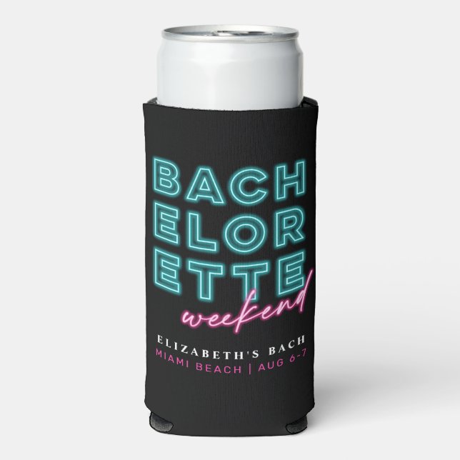 Neon Blue & Pink Bachelorette Weekend Seltzer Can Cooler (Seltzer Front)