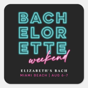 Neon Blue & Pink Bachelorette Weekend Square Sticker