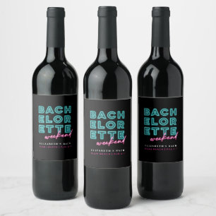 Neon Blue & Pink Bachelorette Weekend Wine Label