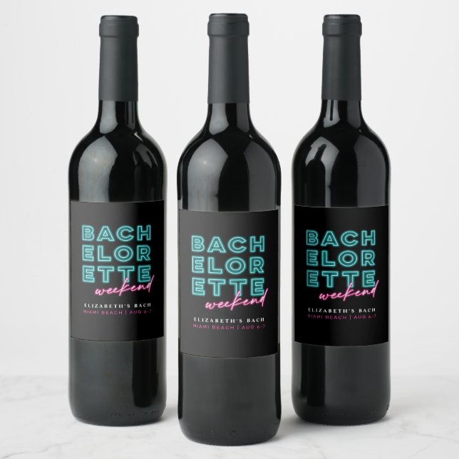 Neon Blue & Pink Bachelorette Weekend Wine Label (Bottles)