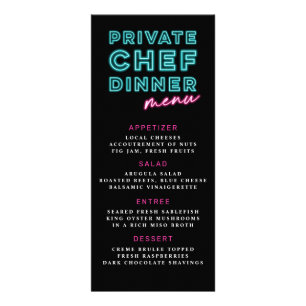 Neon Blue & Pink Private Chef Dinner Menu