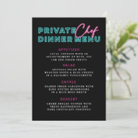 Neon Blue & Pink Private Chef Dinner Menu