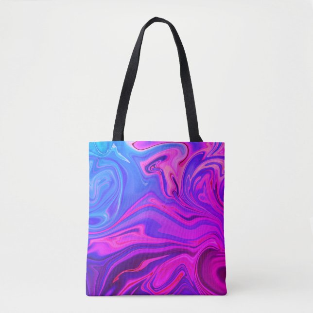Neon Blue Purple Pink Abstract Pattern Tote Bag (Front)