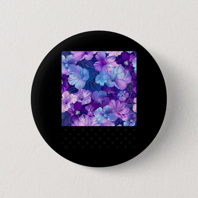 Neon Blue Purple Sparkling Flower Pattern - Whimsi 6 Cm Round Badge (Front)