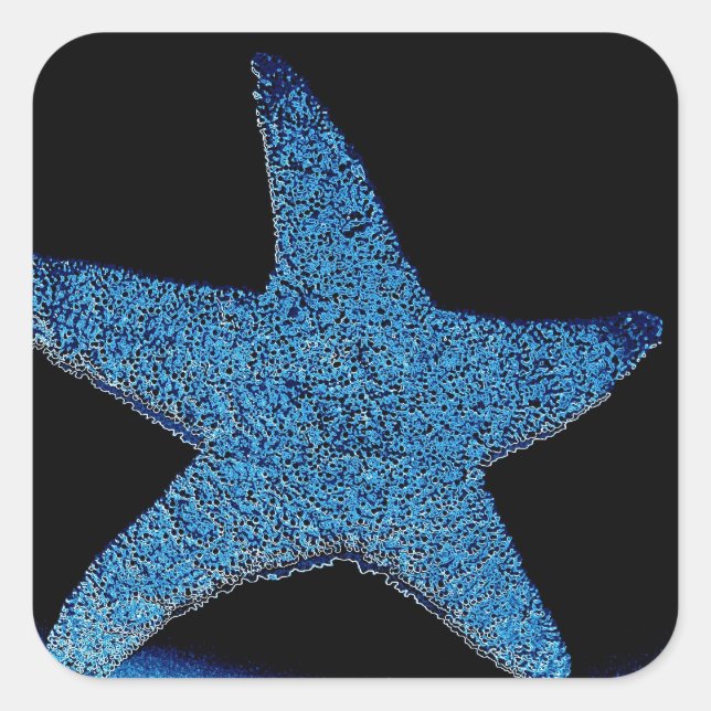 Neon Blue Sea Star Square Sticker (Front)