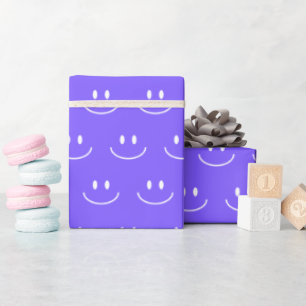 Neon Blue Smile Pattern Wrapping Paper