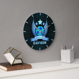 Neon Blue Soccer Ball Cool Custom Gifts For Boys Large Clock