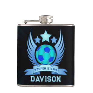 Neon Blue Soccer Ball Cool Sport Gifts For Boys Hip Flask