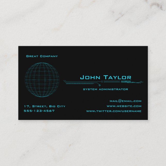 Neon Blue Sphere Cyber Business Card (Front)