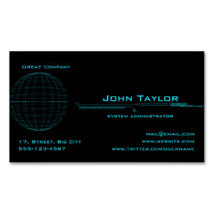 Neon Blue Sphere Cyber Magnetic Business Card