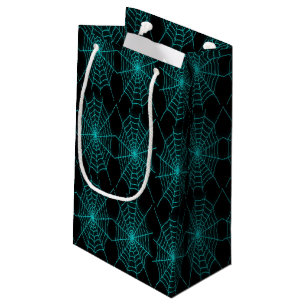 Neon blue spiderweb small gift bag