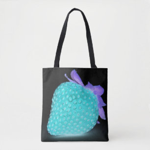 Neon blue strawberry tote bag