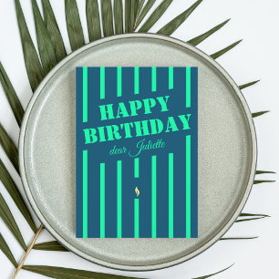 Neon blue striped happy birthday greeting card