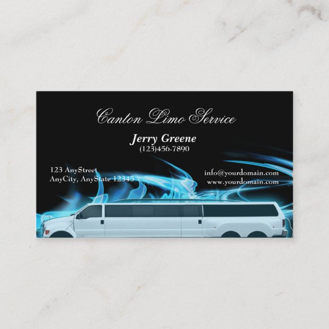 Neon Blue SUV Limousine Business Card (Front)