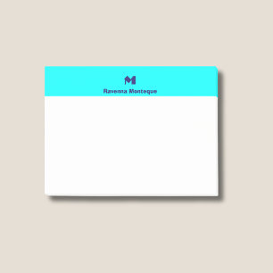 Neon Blue Trendy Personalised Name Letter Monogram Post-it Notes