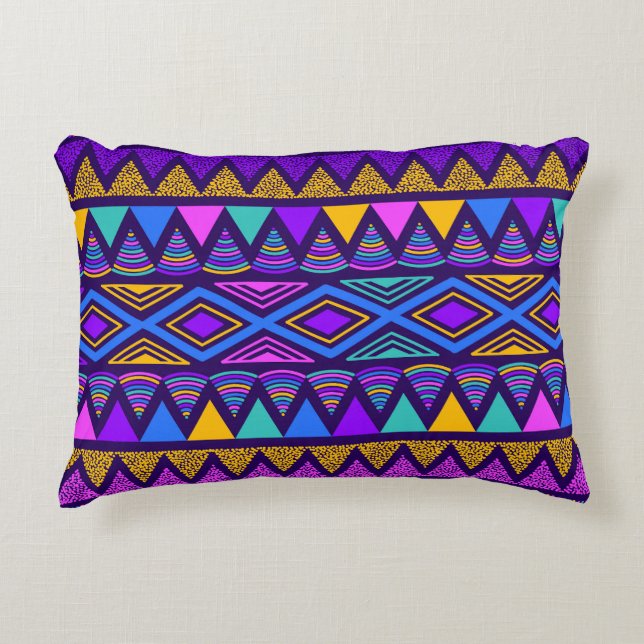 Neon Blue: Tribal Navajo Pattern Decorative Cushion (Front)