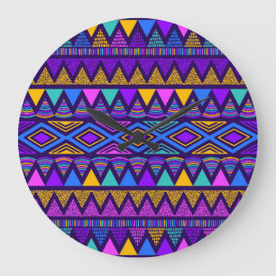 Neon Blue: Tribal Navajo Pattern Large Clock