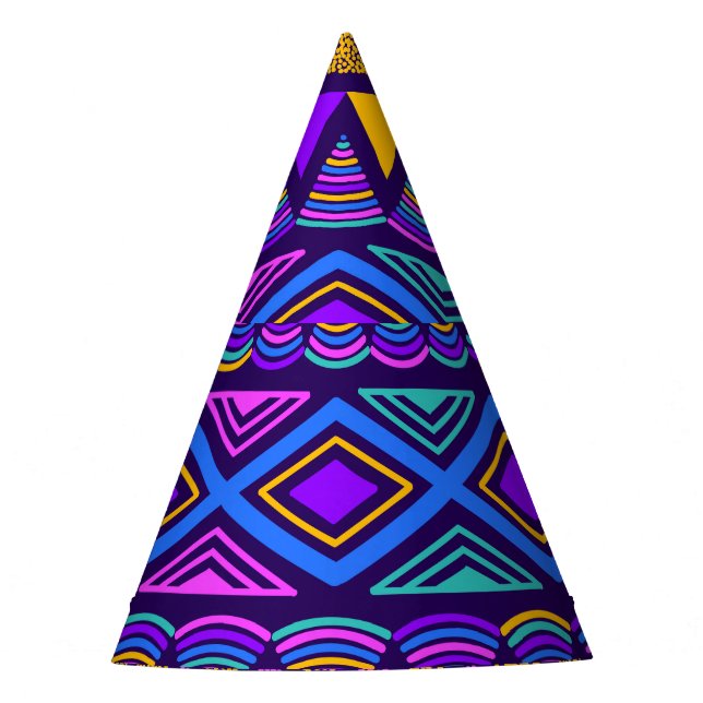 Neon Blue: Tribal Navajo Pattern Party Hat (Front)