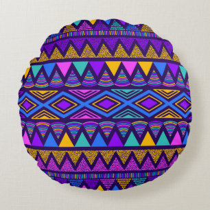 Neon Blue: Tribal Navajo Pattern Round Cushion