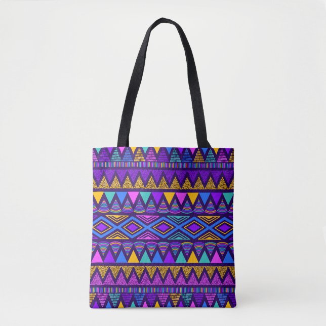 Neon Blue: Tribal Navajo Pattern Tote Bag (Front)