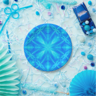 Neon Blue Turquoise Psychedelic Cloudy Abstract Paper Plate