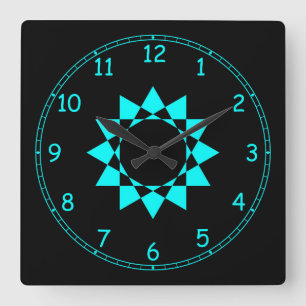 Neon Blue w/Star and Fun Frame Square Wall Clock