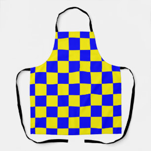 Neon Blue Yellow Chequered Chequerboard Vintage Apron