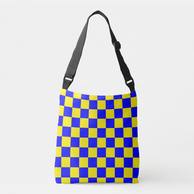 Neon Blue Yellow Chequered Chequerboard Vintage Crossbody Bag (Front)