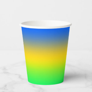 Neon blue, yellow, green gradient, ombre. Paper Cups
