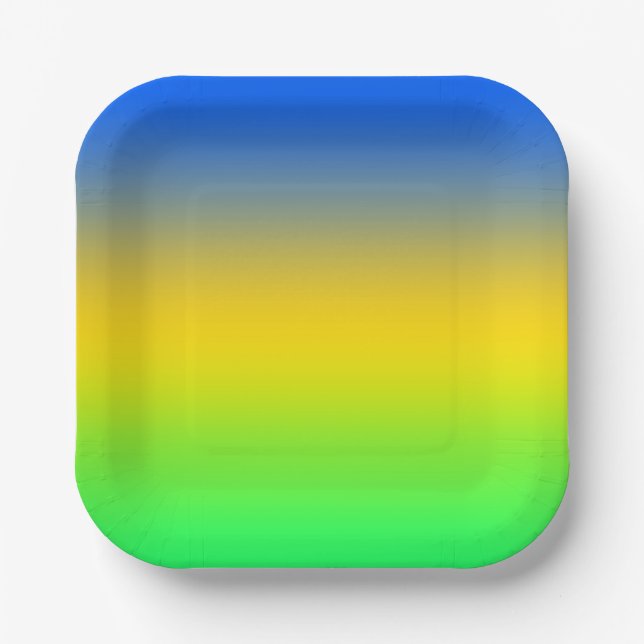  Neon blue, yellow, green gradient, ombre. Paper Plate (Front)