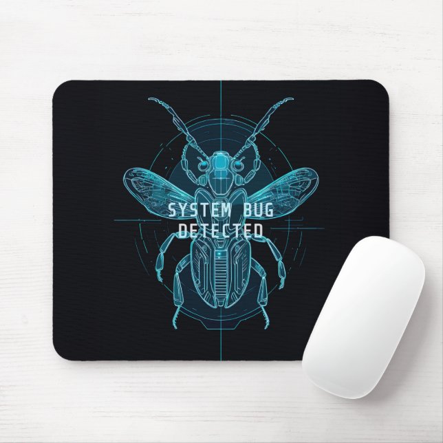 Neon Blueprint System Bug Programmer Desk Mouse Mat (With Mouse)