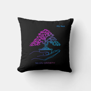 Neon Bonsai Tree Cyberpunk Aesthetic Personalised Cushion