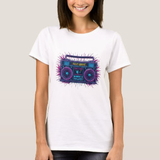 Neon boombox retrowave design T-Shirt