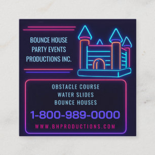 NEON BOUNCE HOUSE BIRTHDAY PARTY Rental Inflatable Square Business Card