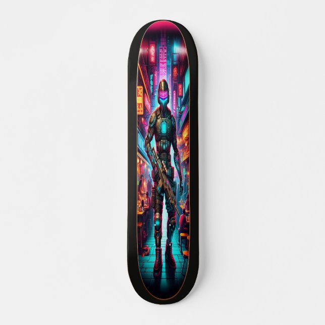 Neon Bounty: Cyber Hunter  Skateboard (Front)