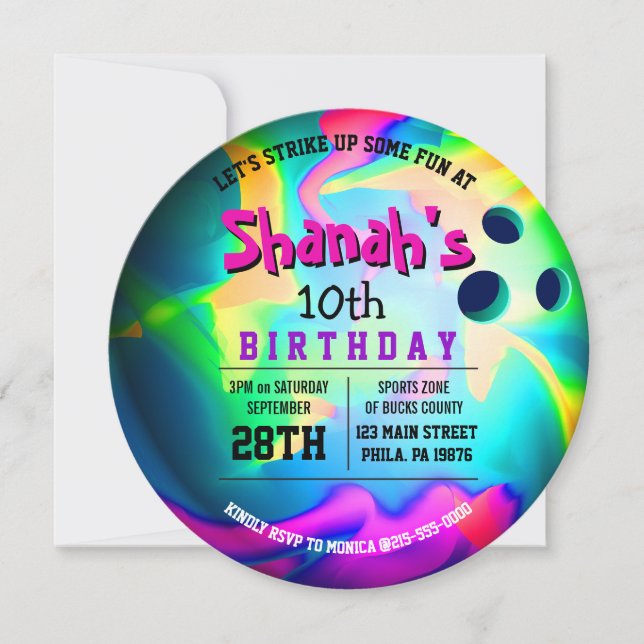 NEON BOWLING BALL GLOW Birthday Party Invitation (Front)