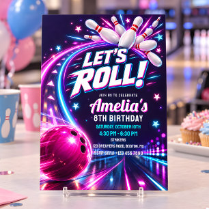 Neon Bowling Birthday Party Invitation