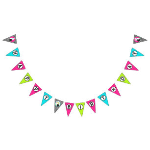 Neon Bowling Happy Birthday Bunting Flag Banner