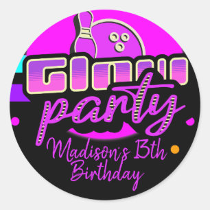 Neon Bowling Party Bash Birthday Party Classic Round Sticker
