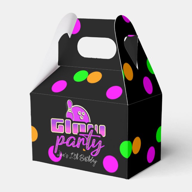 Neon Bowling Party Bash Birthday Party Favour Box (Front Side)