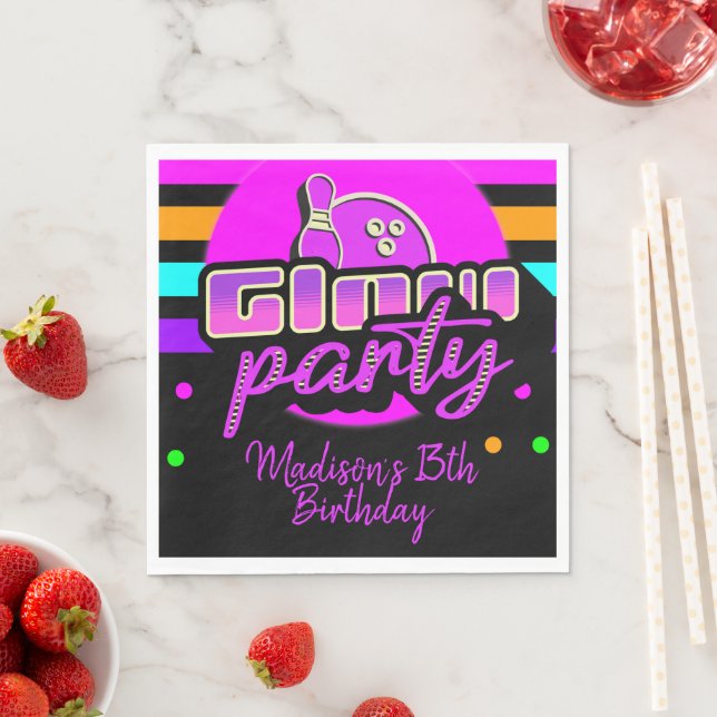 Neon Bowling Party Bash Birthday Party Napkin (Insitu)