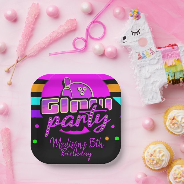 Neon Bowling Party Bash Birthday Party Paper Plate (Party)