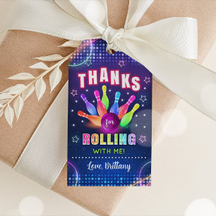 Neon Bowling Thank You Tags, Bowling Favour Tag