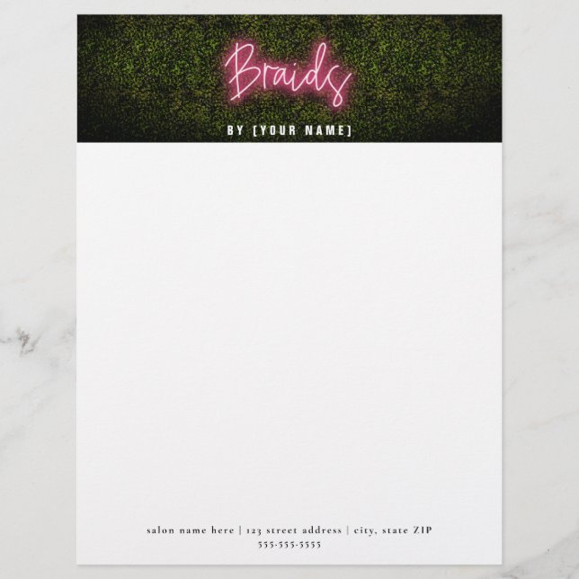 Neon Boxwood Hair Salon Braids Professional Custom Letterhead (Front)