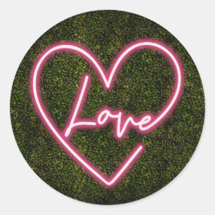 Neon Boxwood Love Heart Wedding Classic Round Sticker