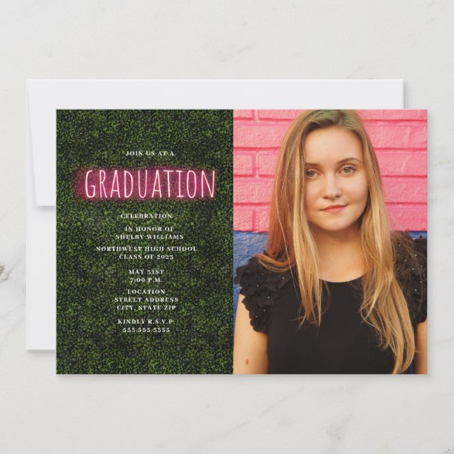 Neon Boxwood Print Graduation Photo Invitation (Front)