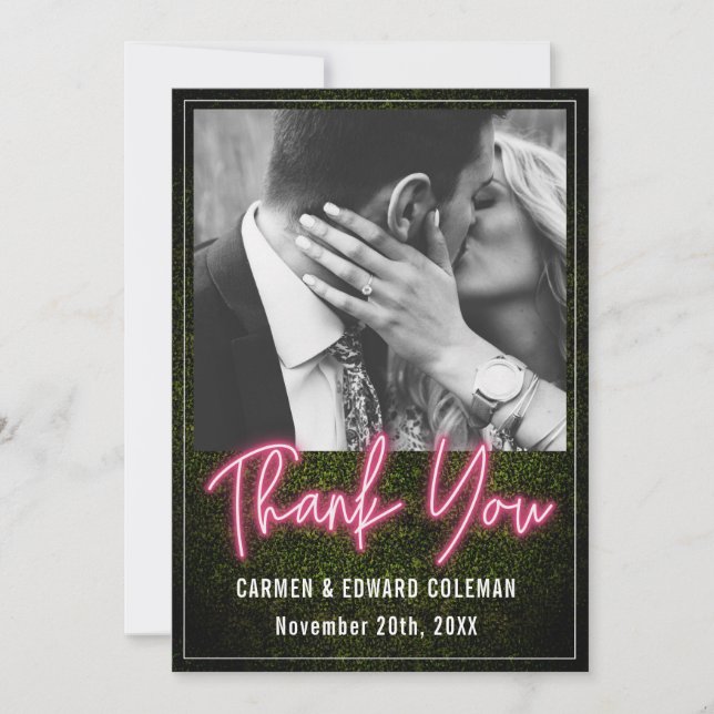 Neon Boxwood Wedding Photo Thank You Card (Front)