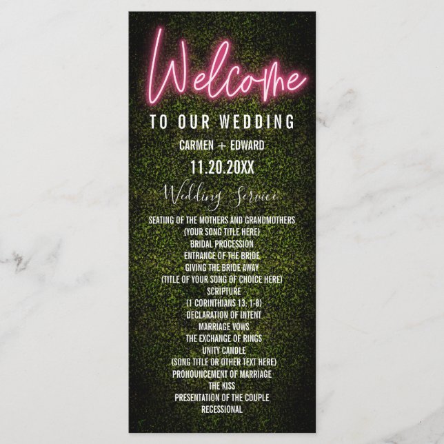 Neon Boxwood Wedding Program Programme (Front)