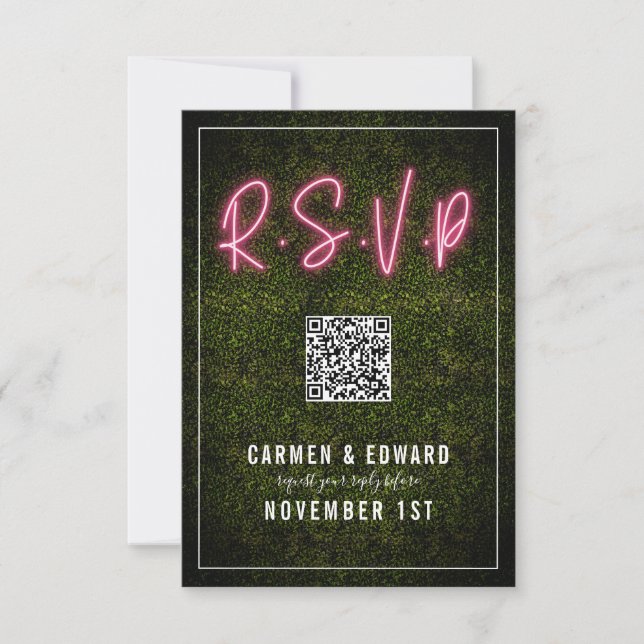 Neon Boxwood Wedding QR RSVP Card (Front)